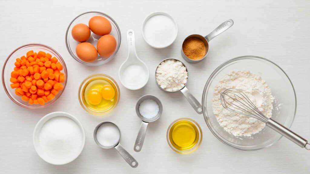 ingredientes para bolo de cenoura