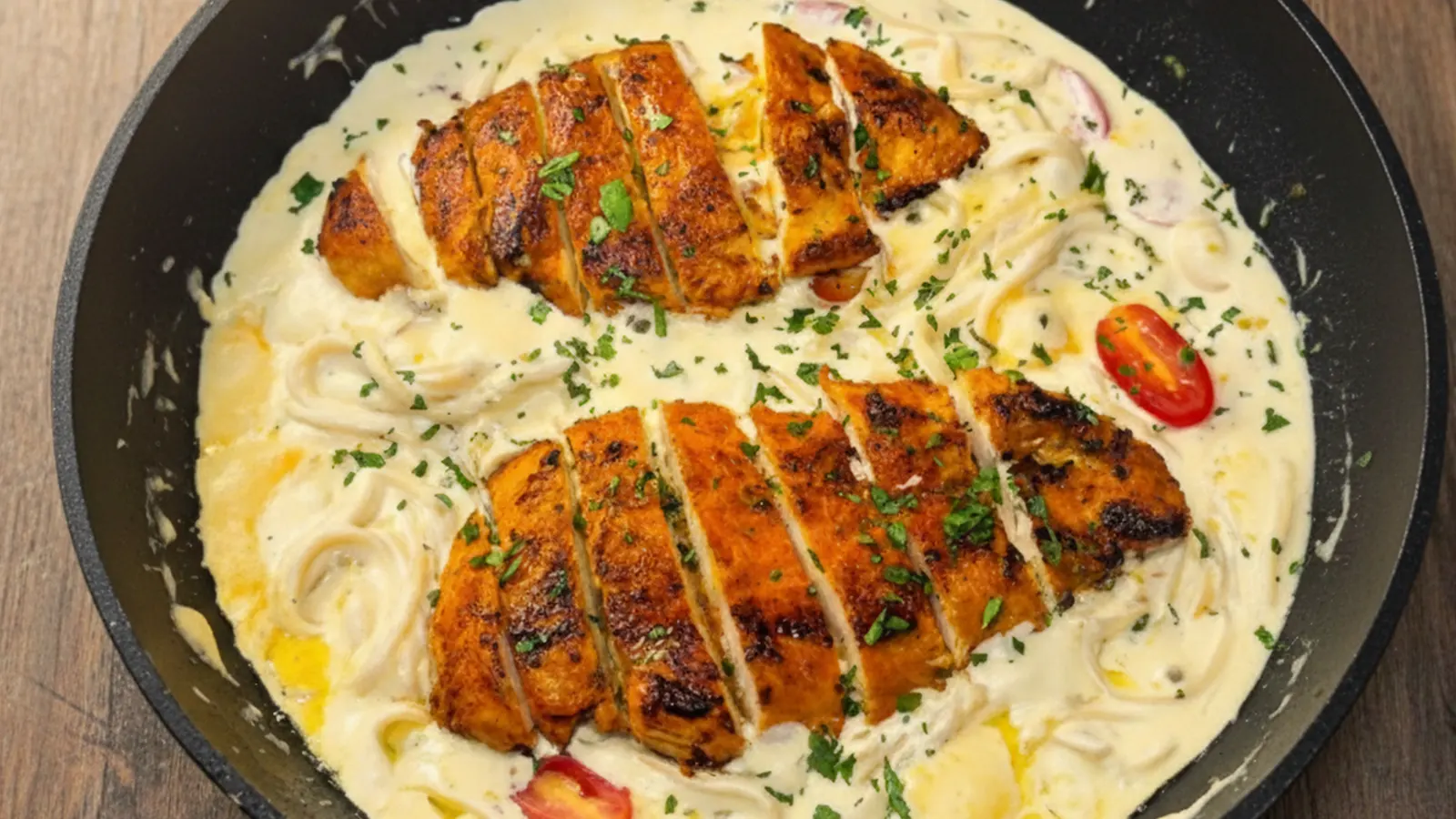 Macarrão cremoso com frango