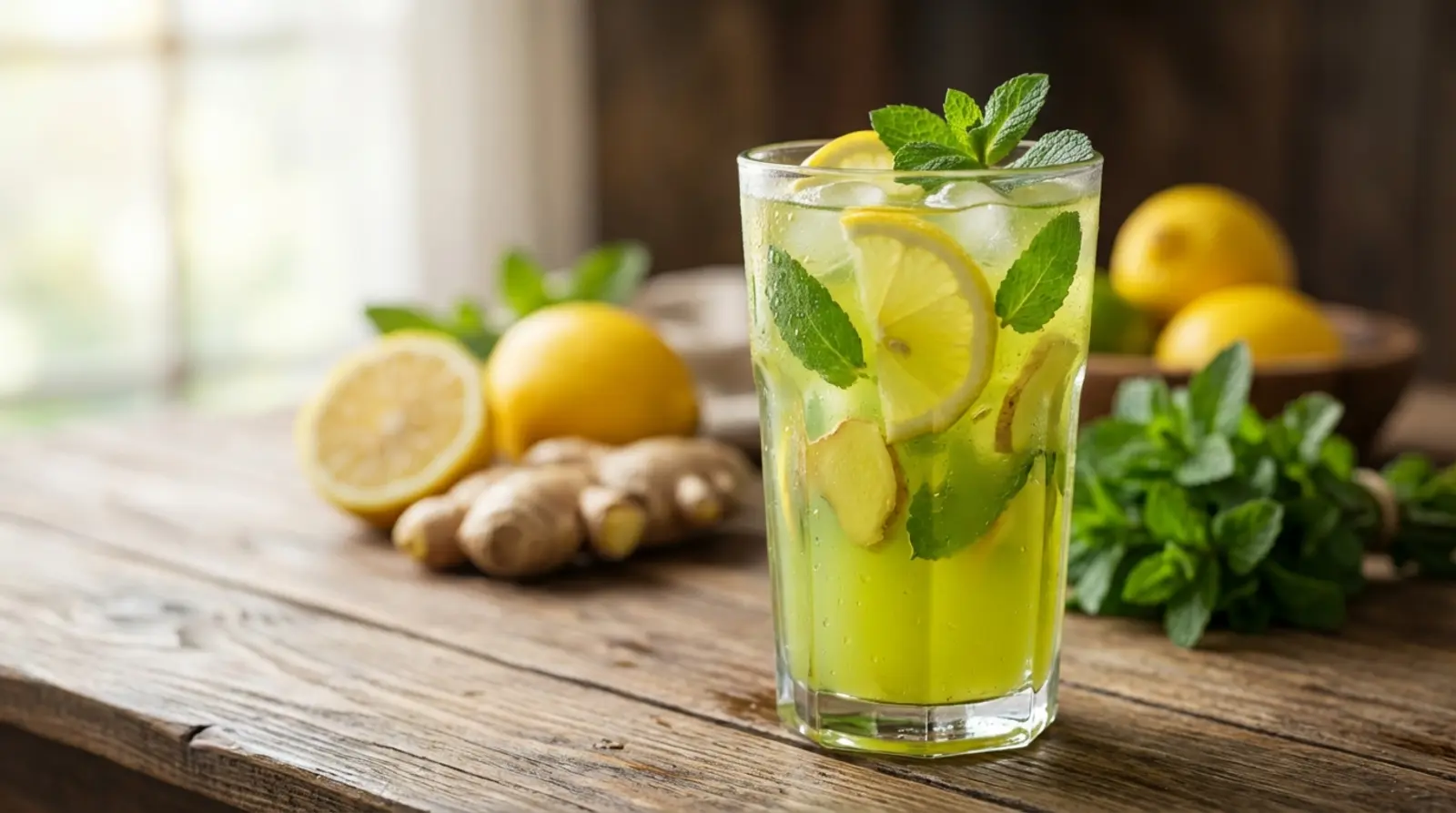 suco de limyo com gengibre e hortely