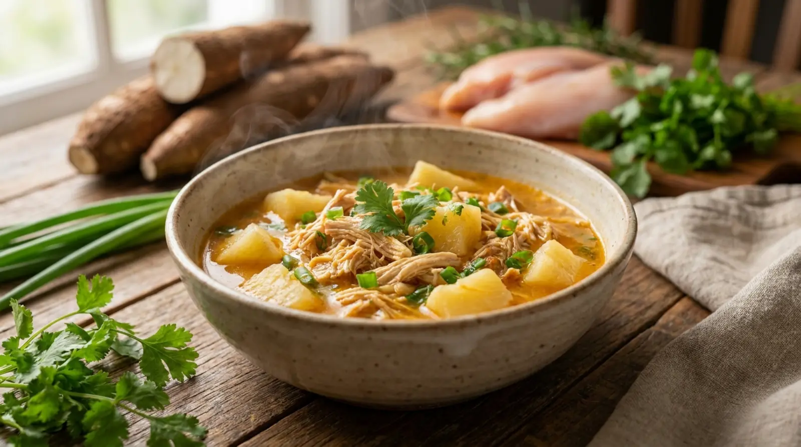 caldos de frango com mandioca