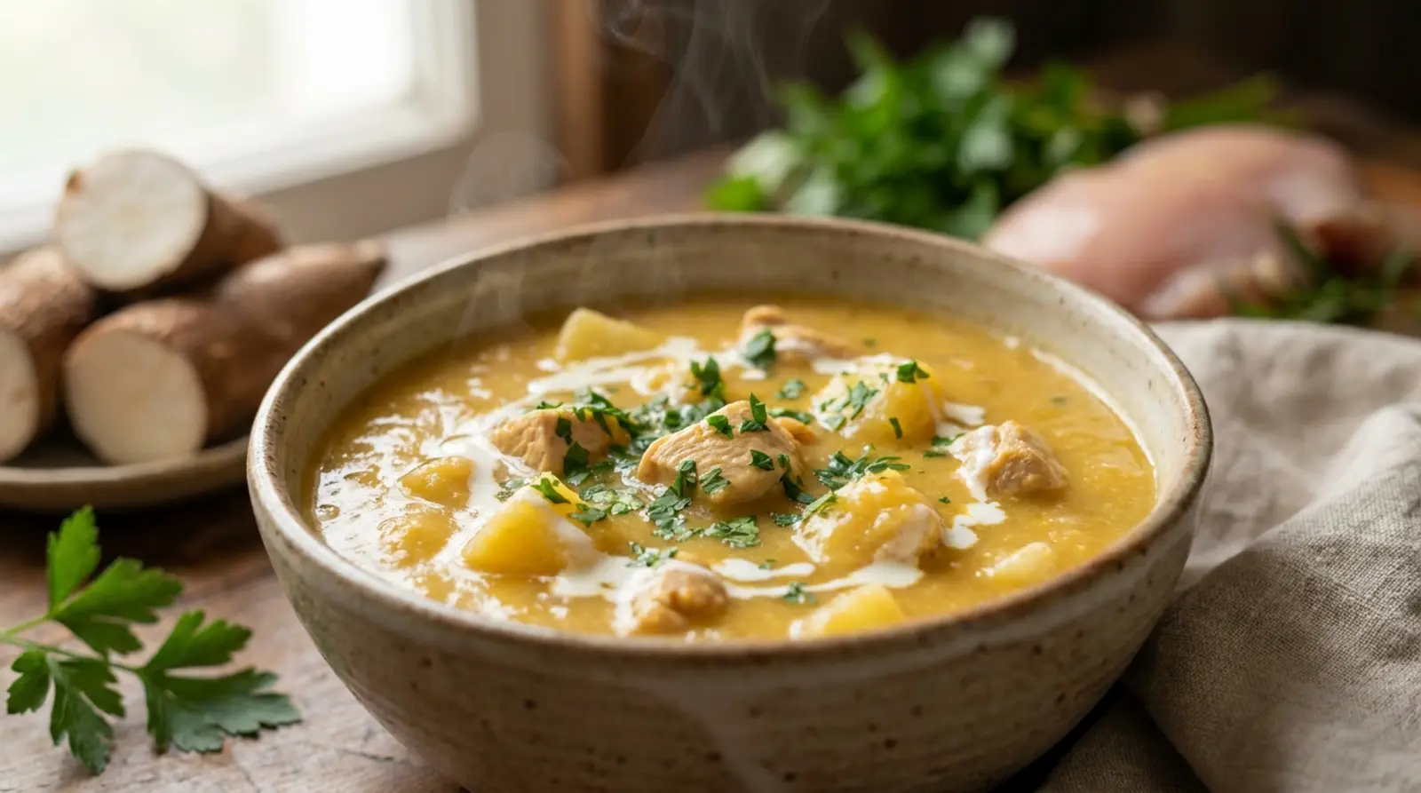 caldo de aipim com frango